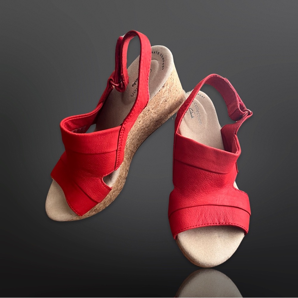 Clarks Womens Annadel Ivory Open Toe Casual Platform, Red Nubuck, Size 7.5